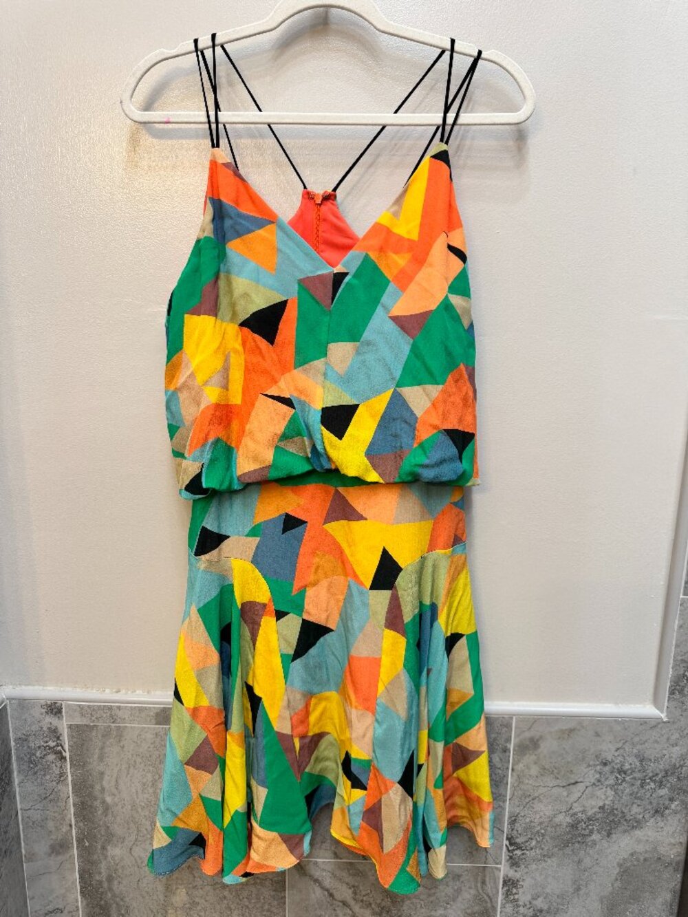 Milly of New York Size 10 Silk Geometric Dress Italian Fabric Made USA Y2K
